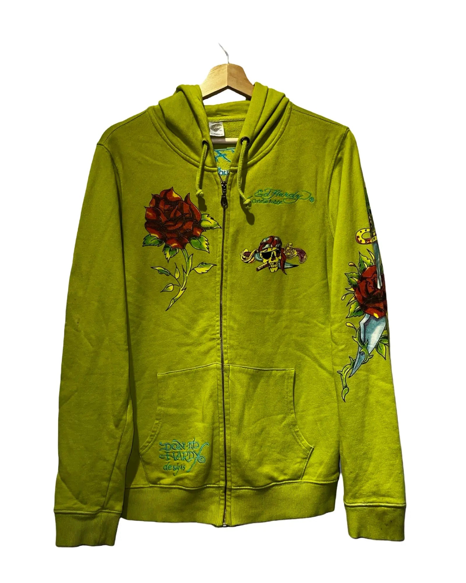 Vintage y2k Ed Hardy Lime Skull Zip Up Hoodie KIF Vintage