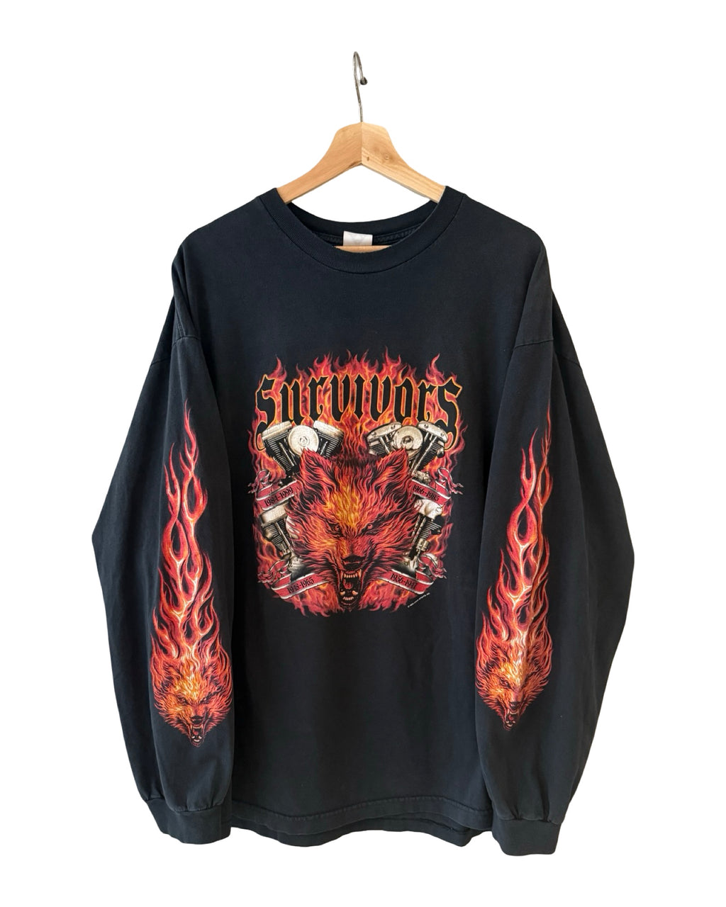 Vintage 2004 Wolfhead Survivors Flames L/S Tee KIF Vintage