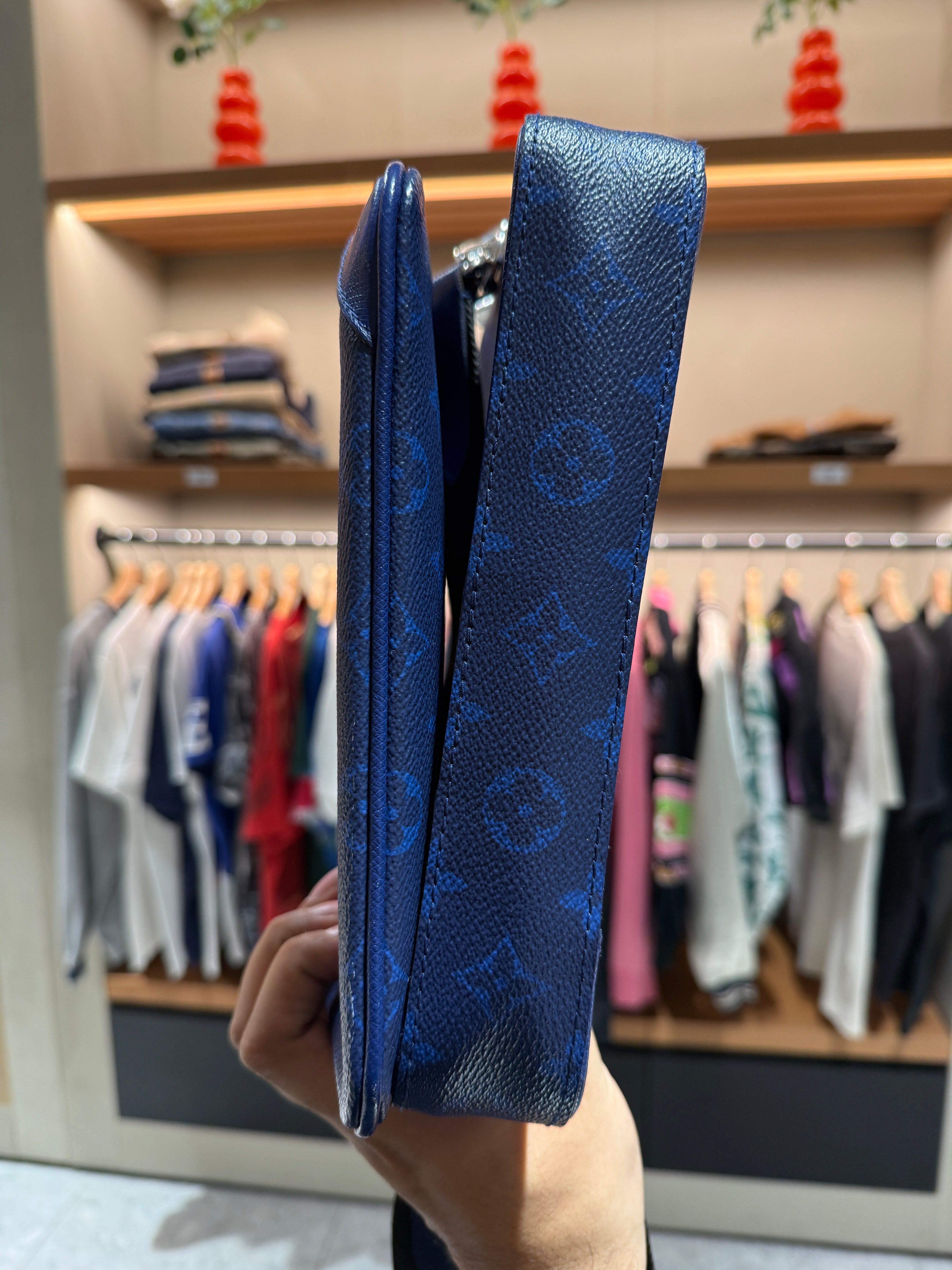 Louis Vuitton Trio Monogram Taigarama Cobalt Blue Messenger Bag KIF Vintage