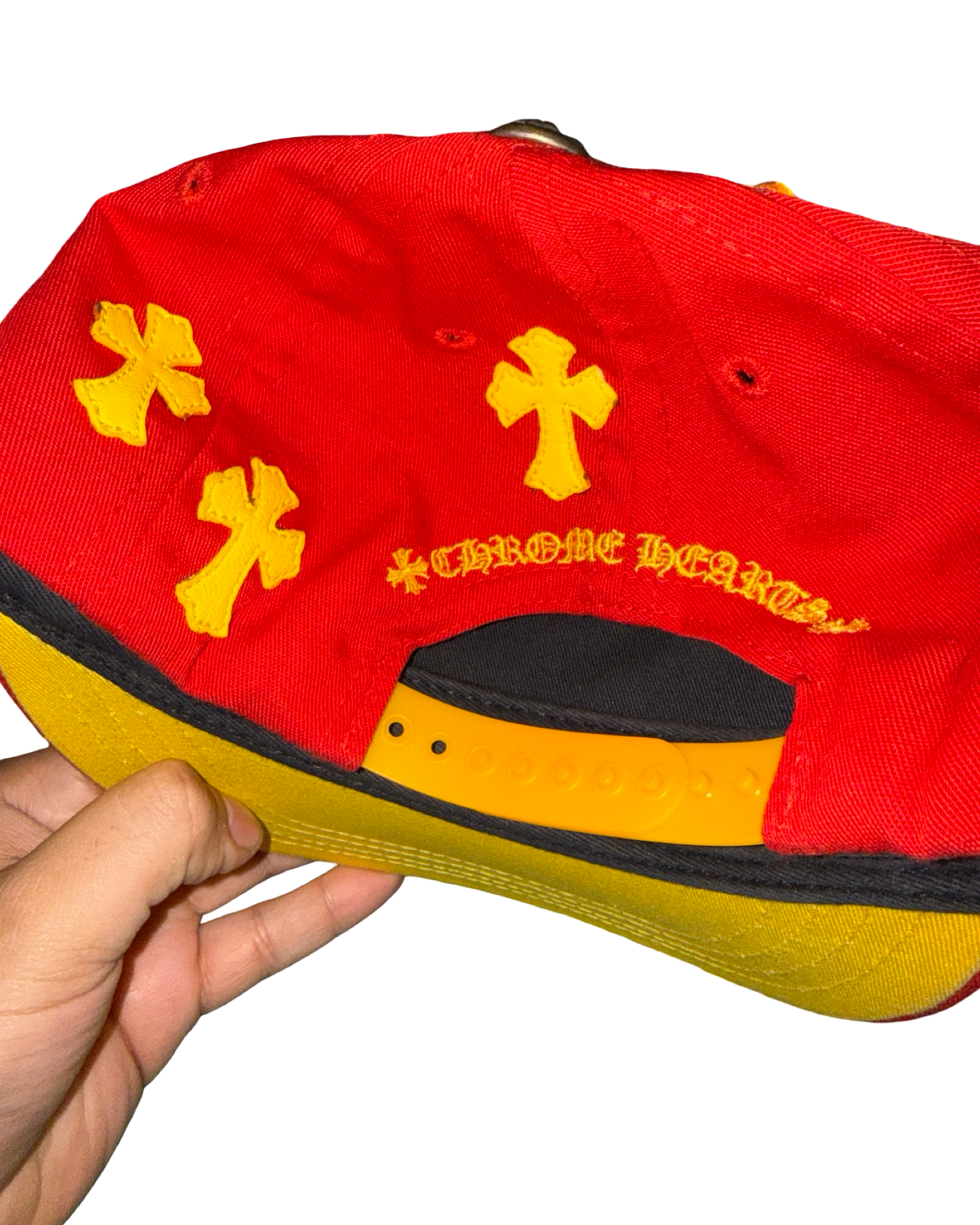Chrome Hearts Red & Yellow Multi Leather Cross Hat KIF Vintage