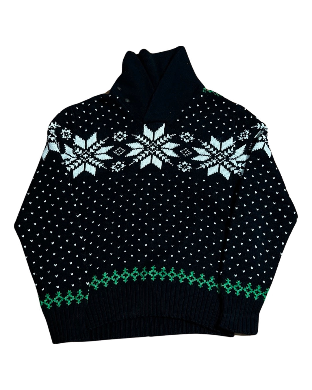 Vintage Polo Ralph Lauren Black Green Snowflake Sweater KIF Vintage
