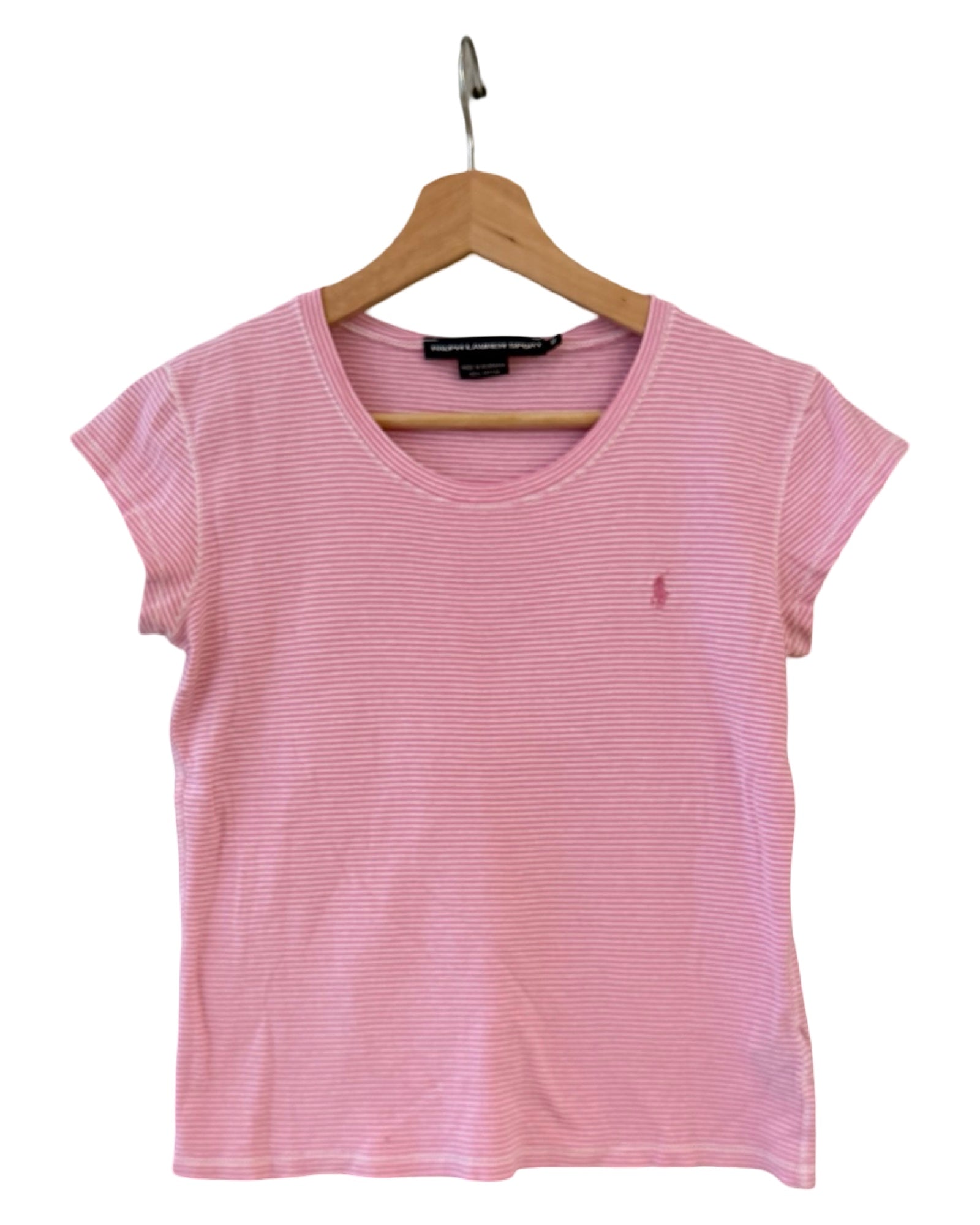 Womens Vintage Polo Ralph Lauren Striped Pink Tee
