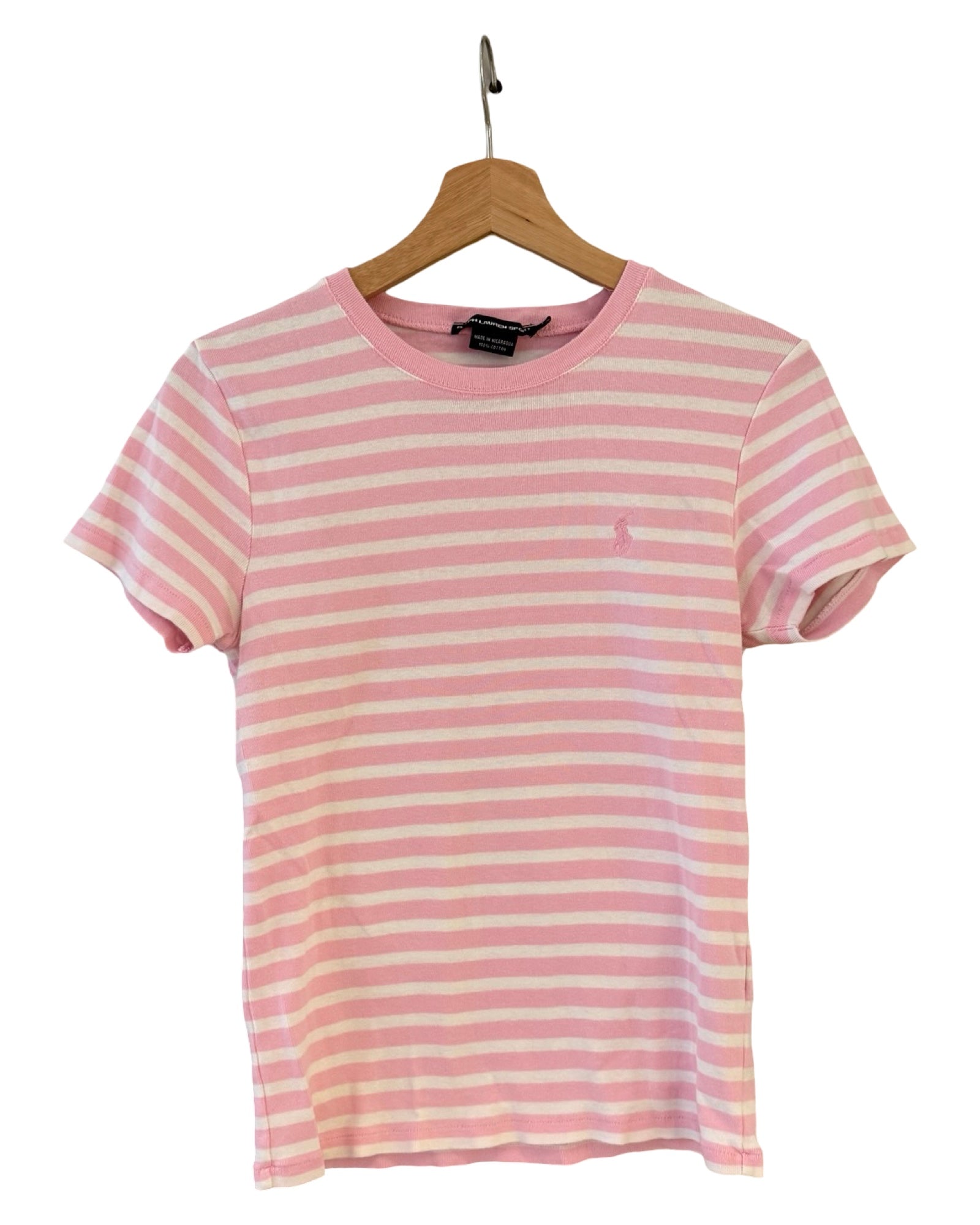 Womens Vintage Polo Ralph Lauren Sport Striped Pink Tee