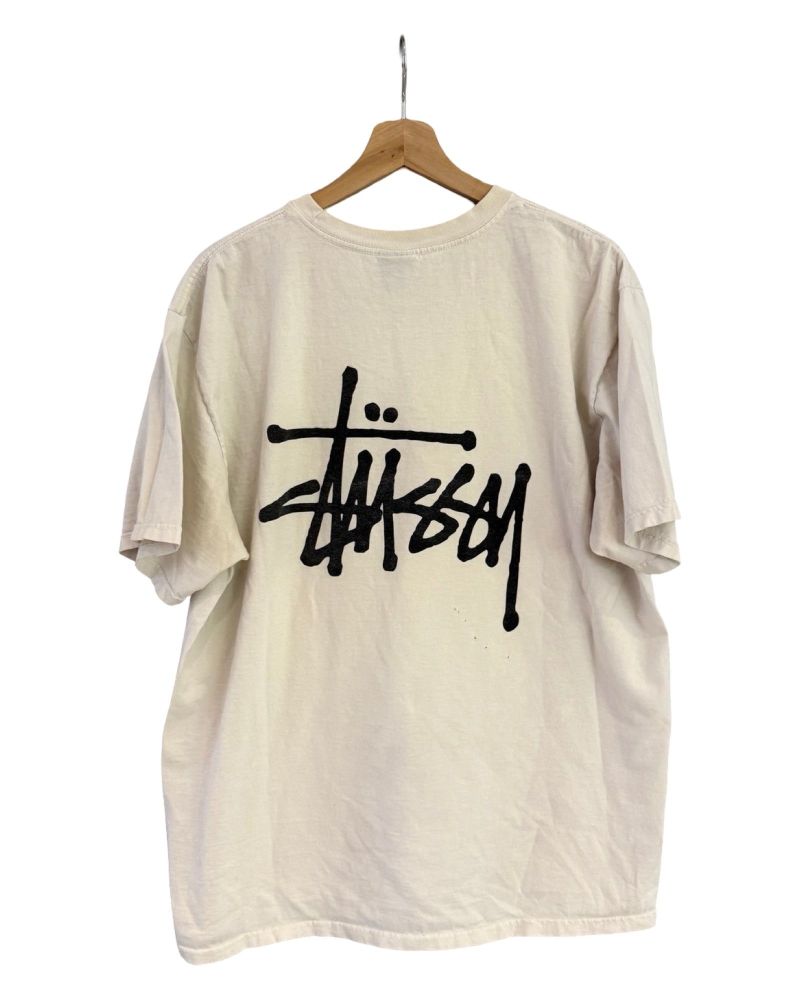 Camiseta Vintage Stussy con Logo Beige Claro