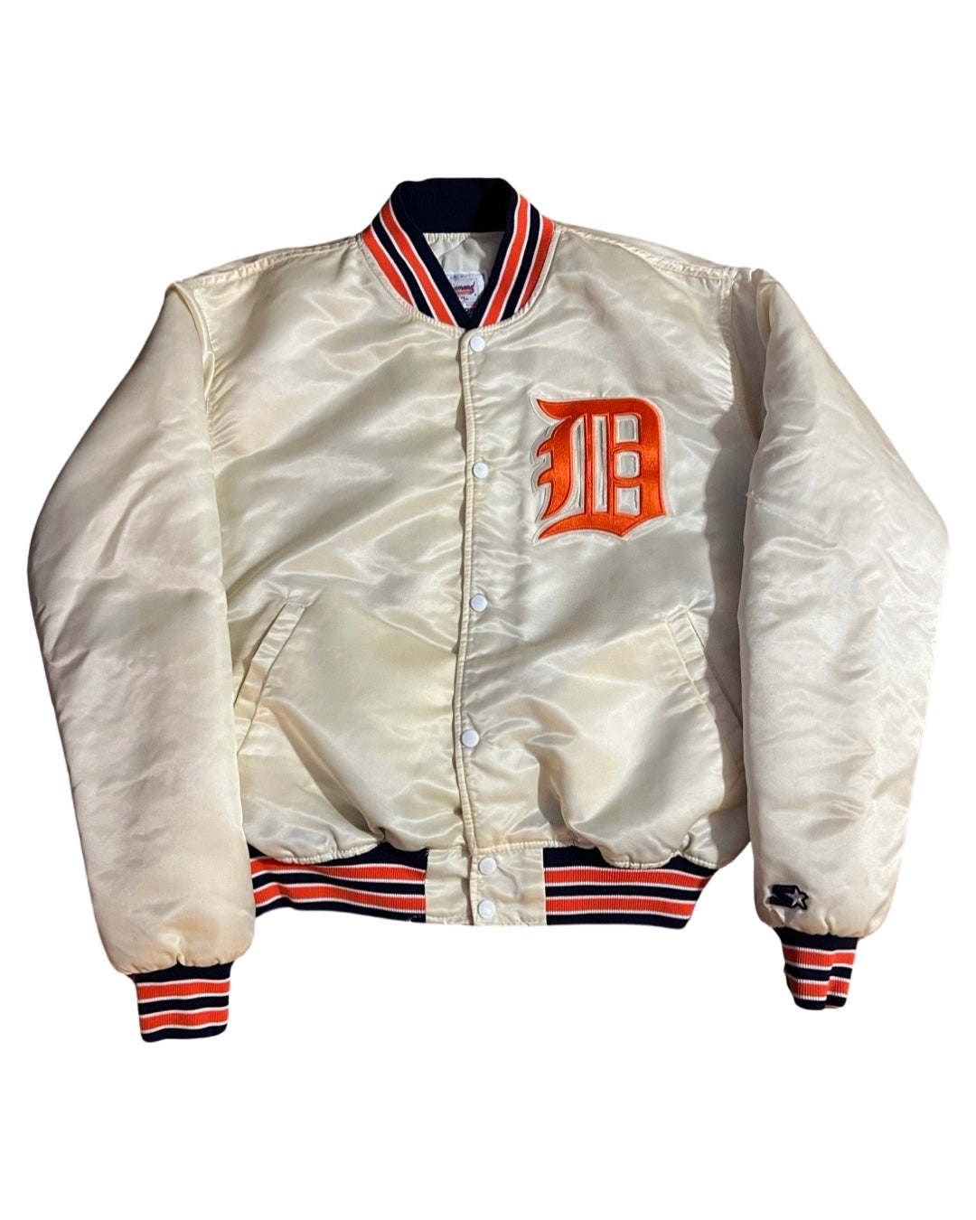 Vintage 90s Rare Detroit Tigers Cream Satin Diamond Starter Jacket KIF Vintage