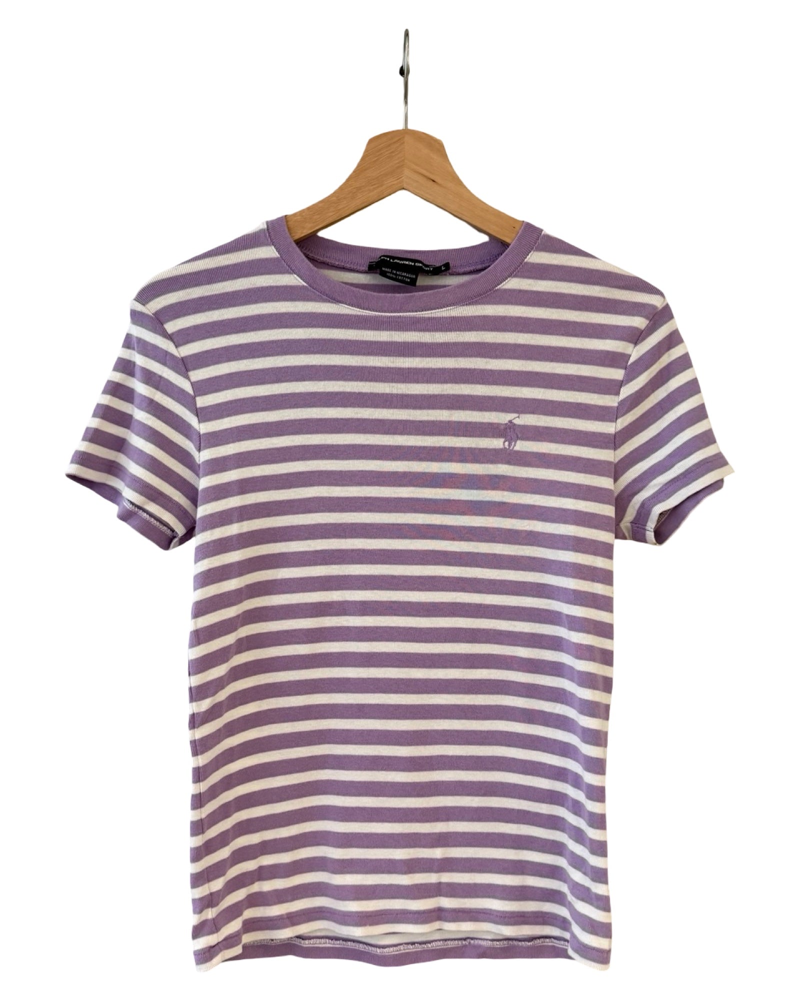 Womens Vintage Polo Ralph Lauren Purple Striped Tee
