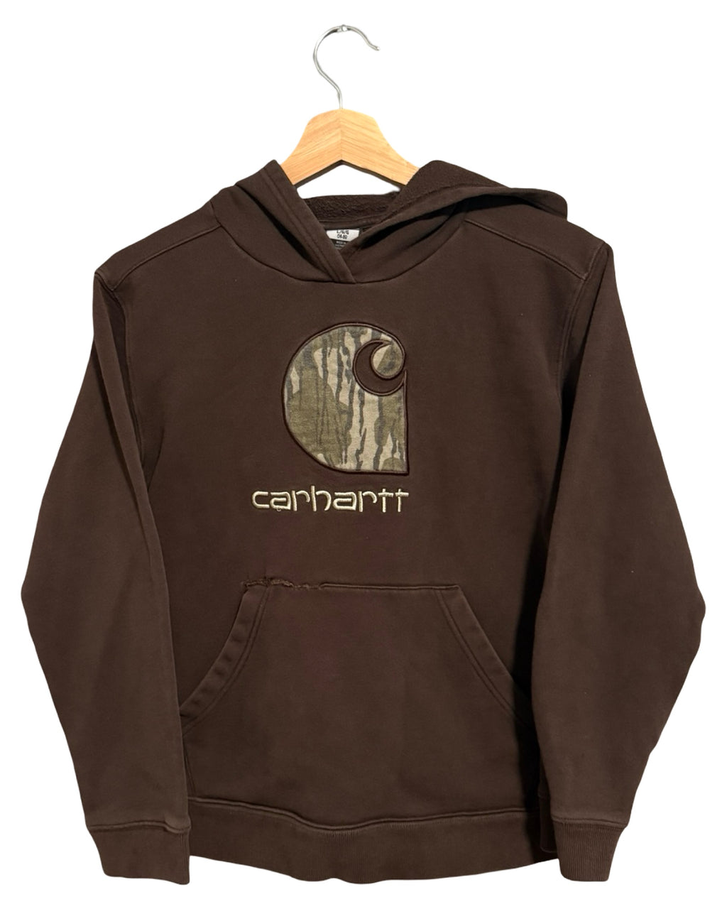 Sudadera con capucha vintage Carhartt marrón con logo, estilo Y2K