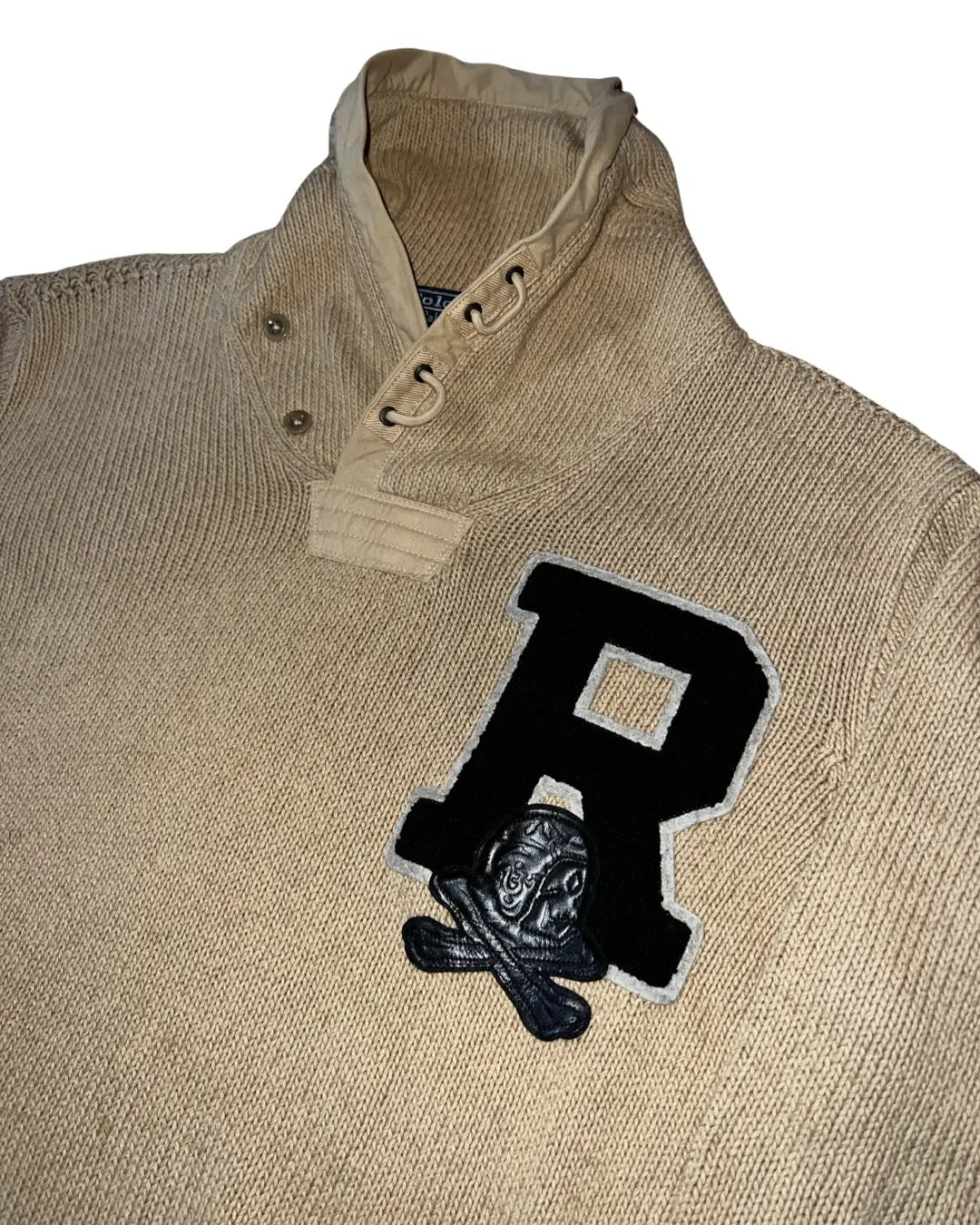 Vintage Ralph Lauren Knitted Skull Patch Varsity Sweater KIF Vintage