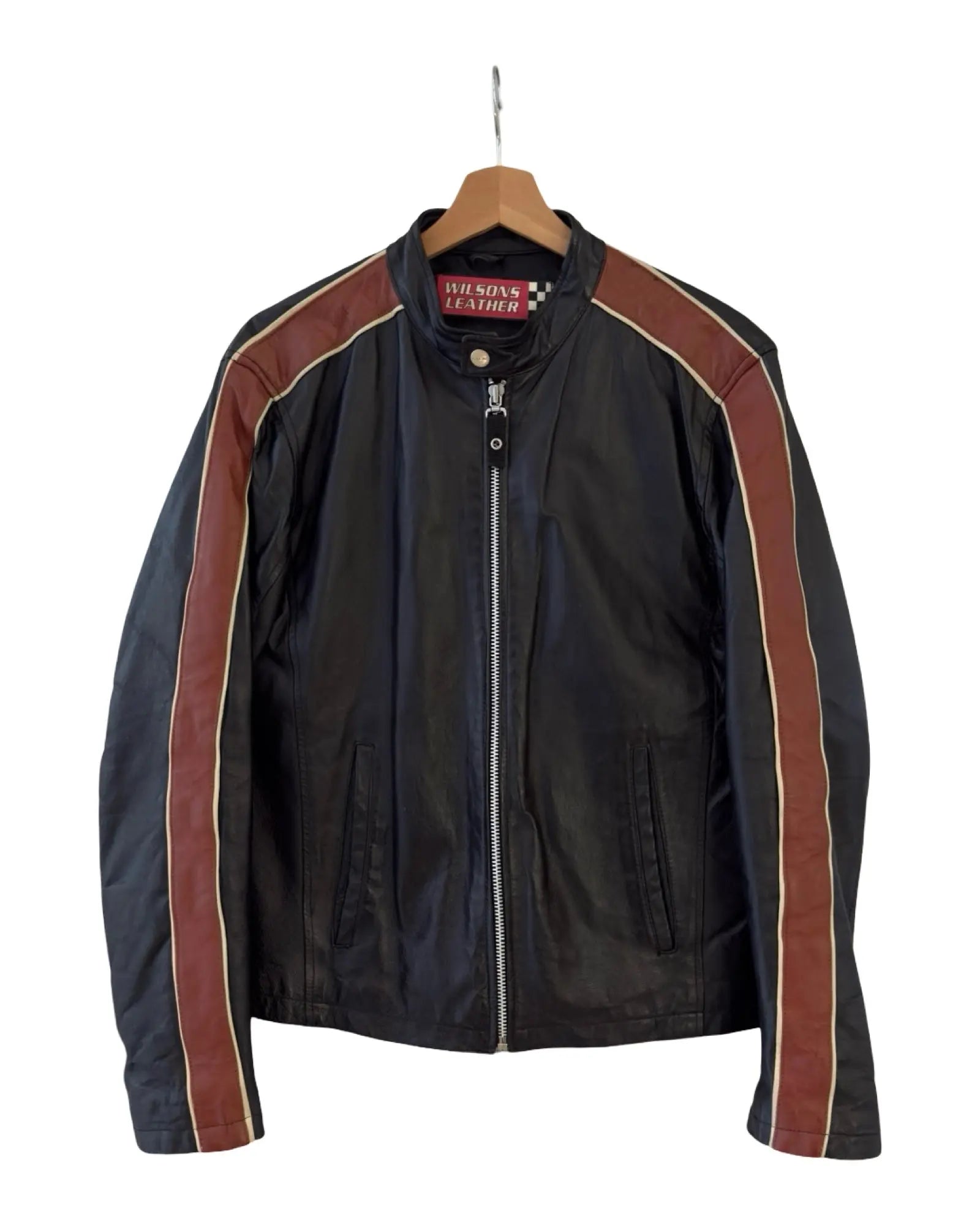 Vintage 90s Wilson Leathers Moto Orange Striped Jacket KIF Vintage