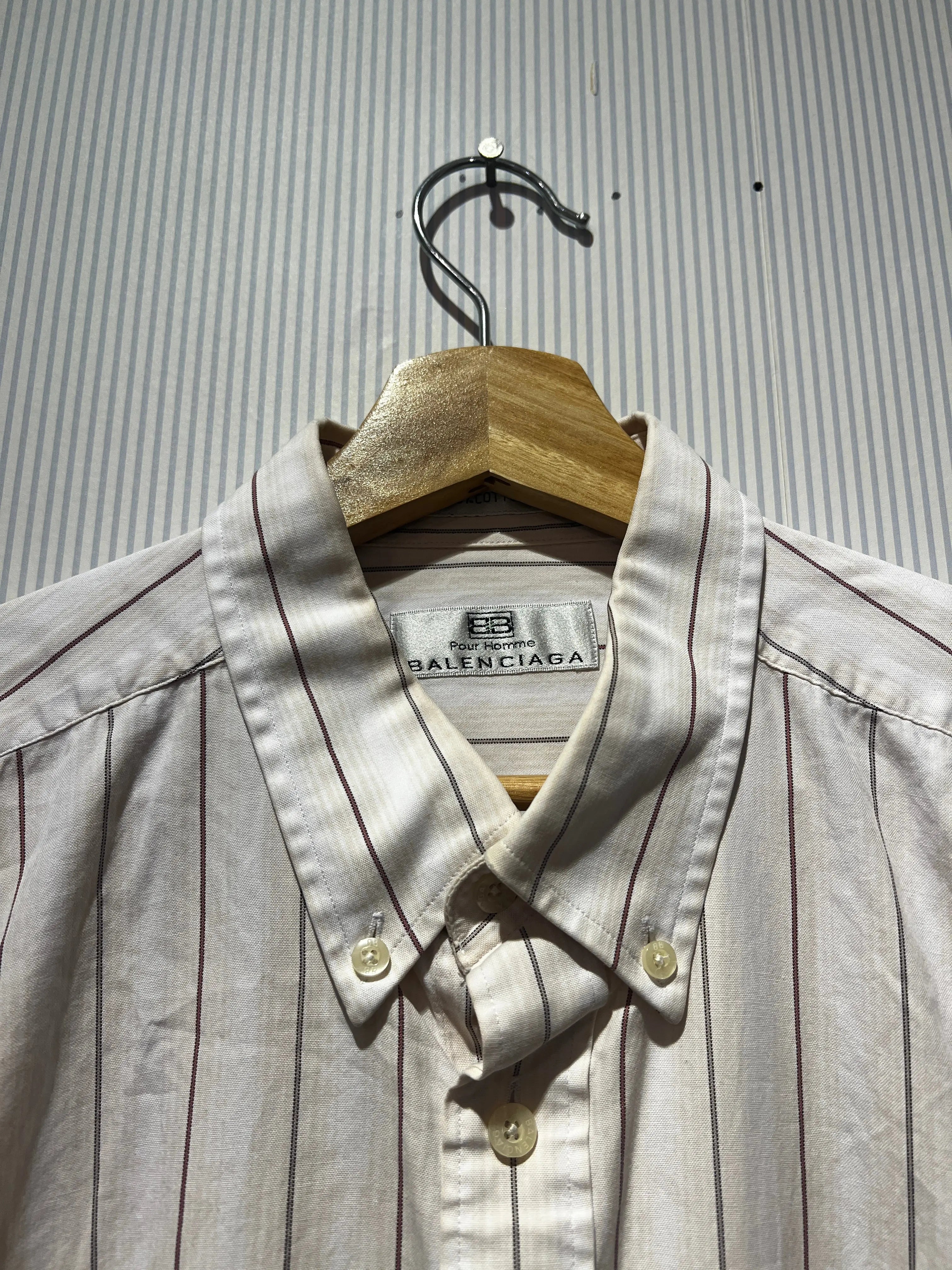 Archive 90s Balenciaga Striped Short Sleeve Logo Shirt KIF Vintage