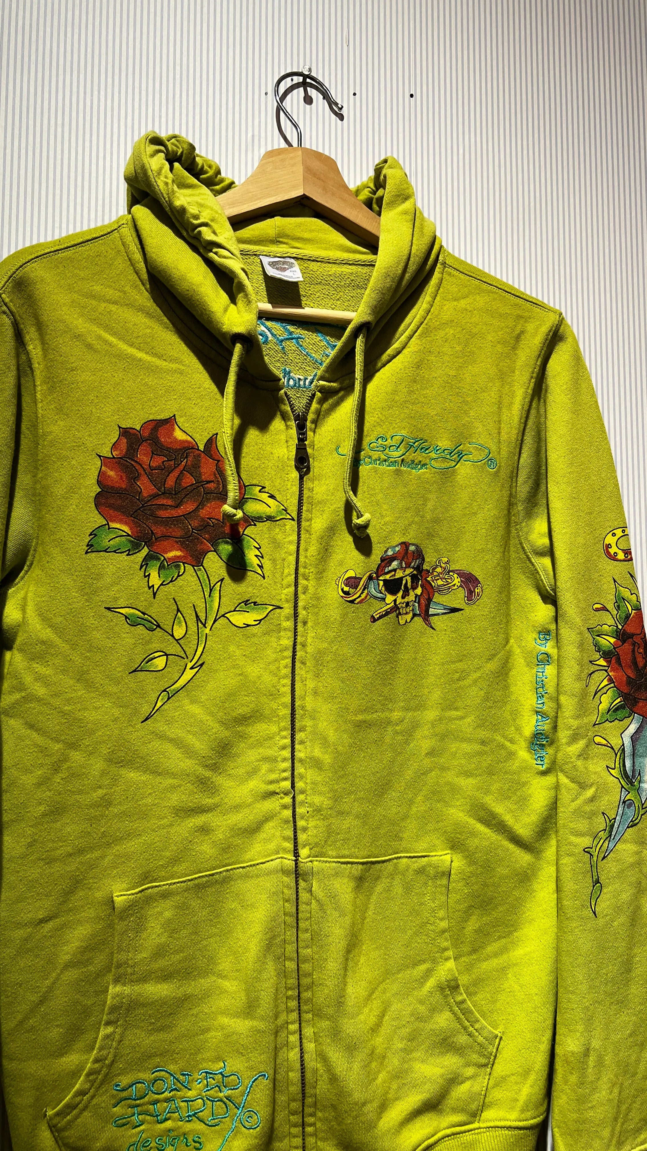 Vintage y2k Ed Hardy Lime Skull Zip Up Hoodie KIF Vintage
