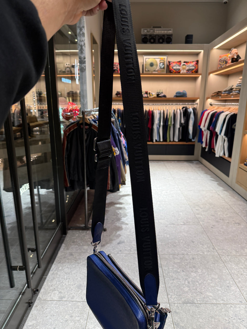 Louis Vuitton Trio Monogram Taigarama Cobalt Blue Messenger Bag KIF Vintage