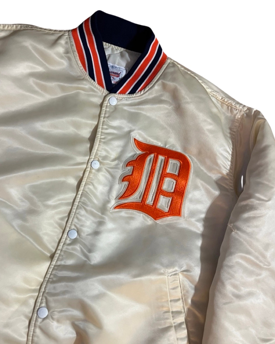 Vintage 90s Rare Detroit Tigers Cream Satin Diamond Starter Jacket KIF Vintage
