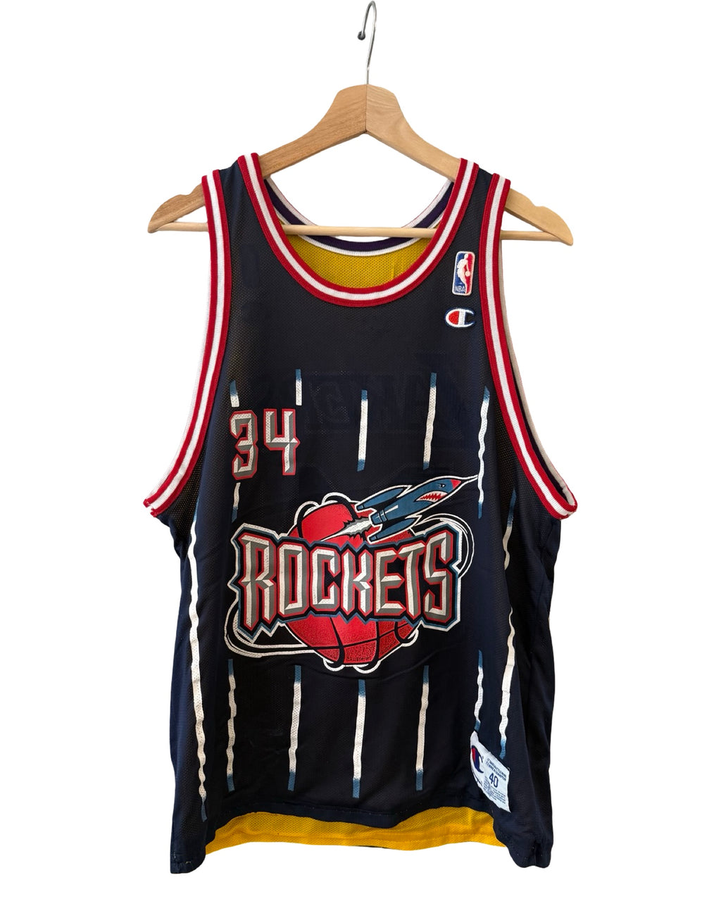 Vintage 90s Lakers vs Rockets Shaquille O’ Neal & Hakeem Olajuwon 34 Reversible Champion Jersey